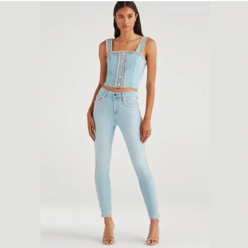 7 For All Mankind High Waist Ankle Skinny With Rainbow Fringe size 30  🌈 👖 - Picture 5 of 16